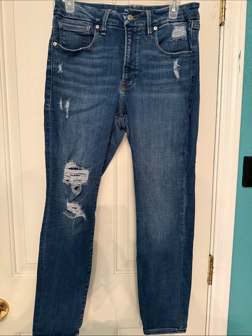 Good American Dark Blue Distressed Skinny Jeans